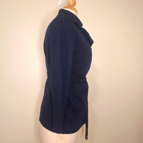 Banana Republic belted merino wool sweater blazer Prussion Blue SZ SP - Picture 2 of 9